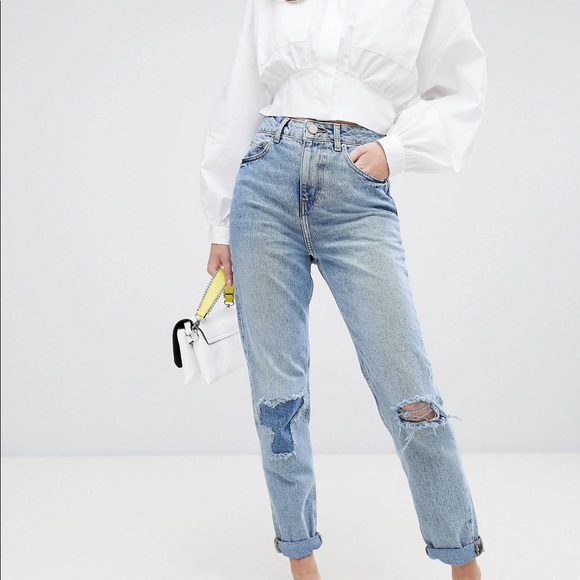ASOS Denim - ASOS recycled rigid mom jeans with rip detail